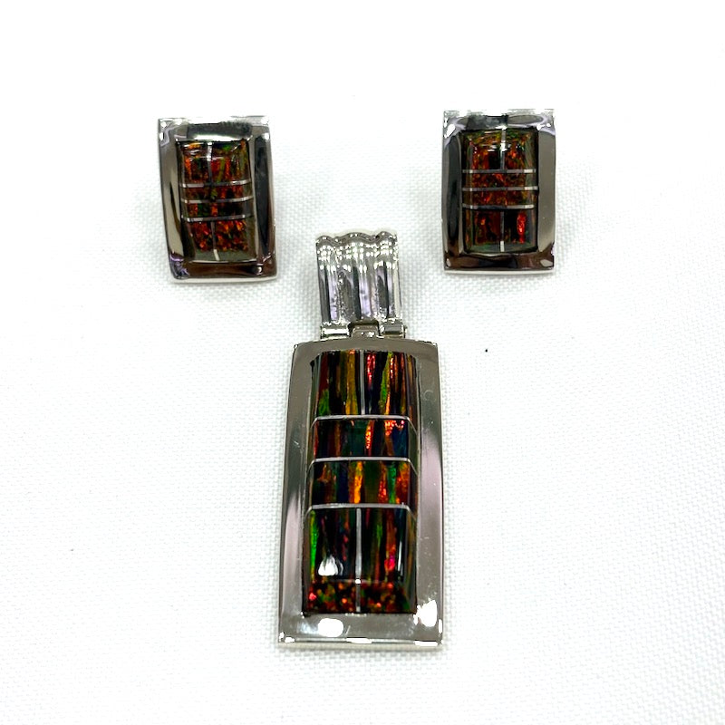 Stunning Red Opal & Silver 3 Piece Set