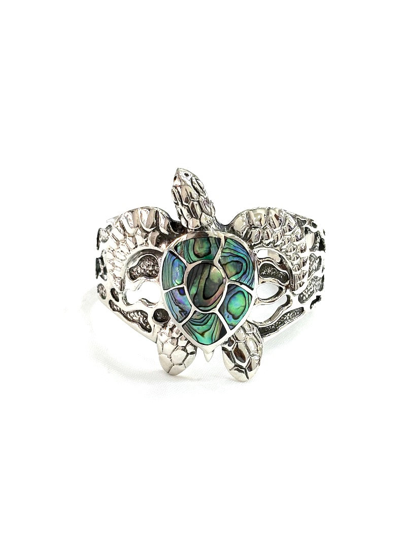 Carved Turtle Design Cuff Bracelet w/Abalone Shell