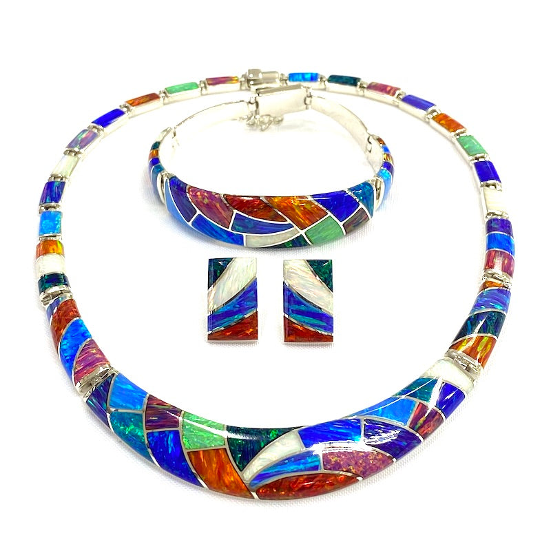 Gorgeous Multicolor Opal Silver Stripes Set