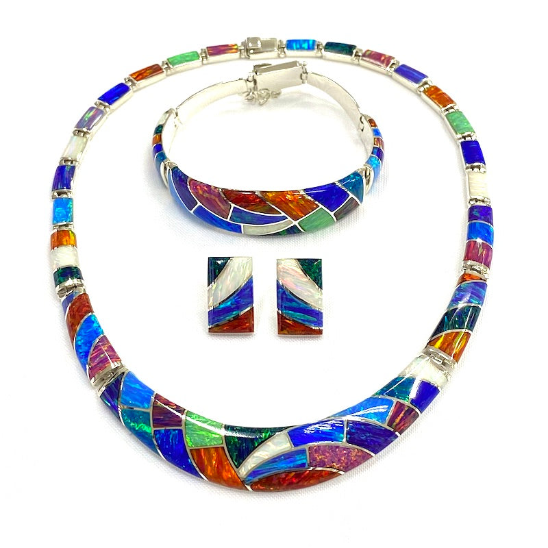 Gorgeous Multicolor Opal Silver Stripes Set