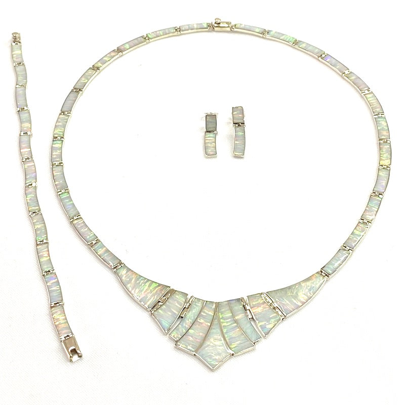 Striking White Opal Silver Stripes Set