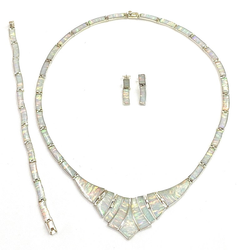 Striking White Opal Silver Stripes Set