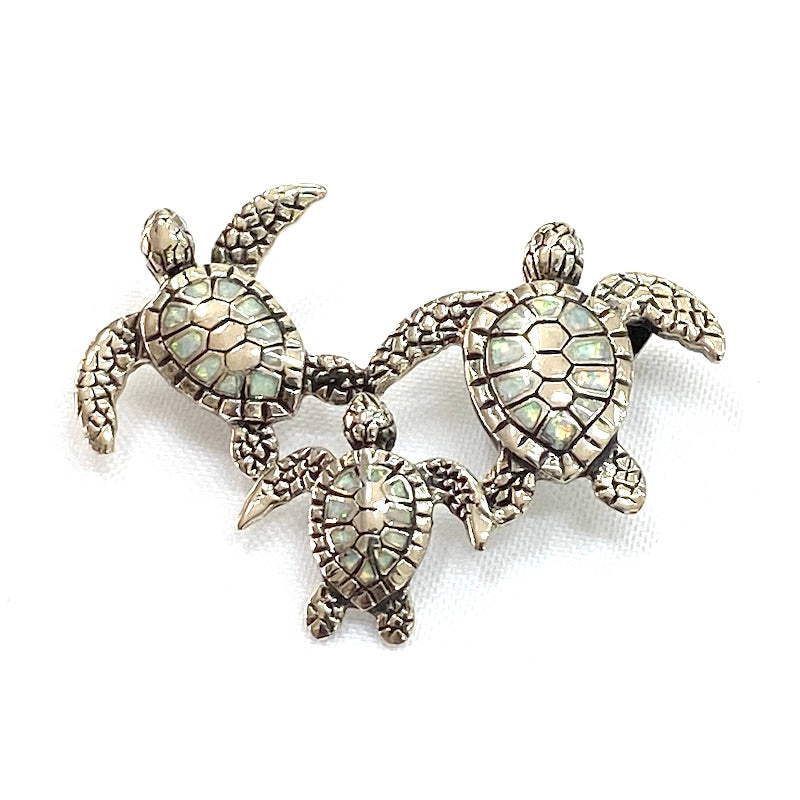Family Turtles Design Pendant White Opal