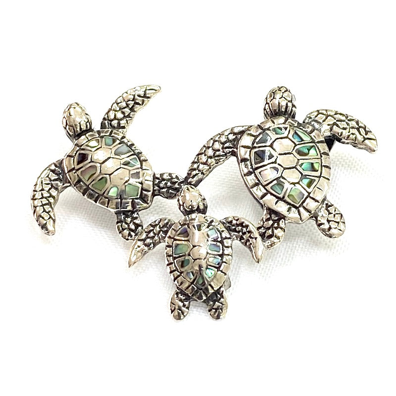 Family Turtles Design Pendant w/ Abalone Shell