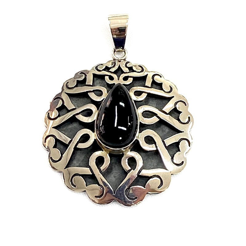 Elegant Designer Silver Pendant w/Black Onyx