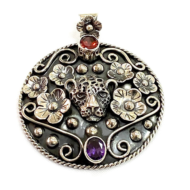 Beautiful Jaguar Flowers Design Pendant