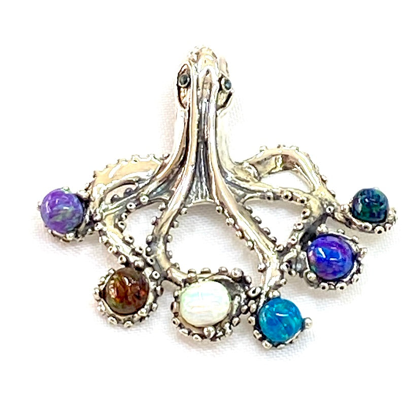 Colorful Octopus Design Silver Pendant