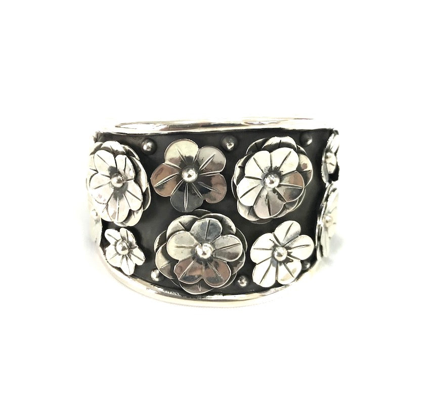 Wide Flowers Patterns Design Cuff Bracelet