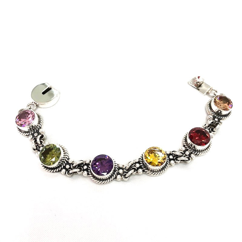 Striking Colorful Lab Created Stones Silver Bracelet