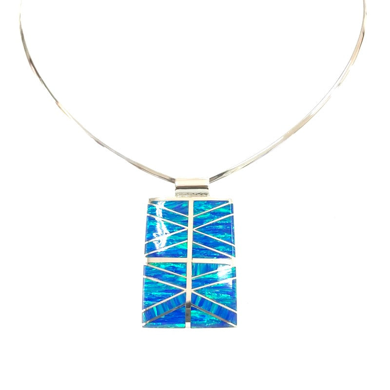 Stunning Blue Opal Silver Stripes Pendant