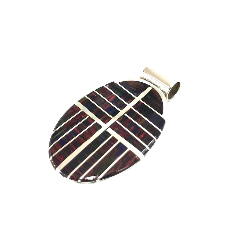 Stunning Red Opal Stripes Silver Pendant