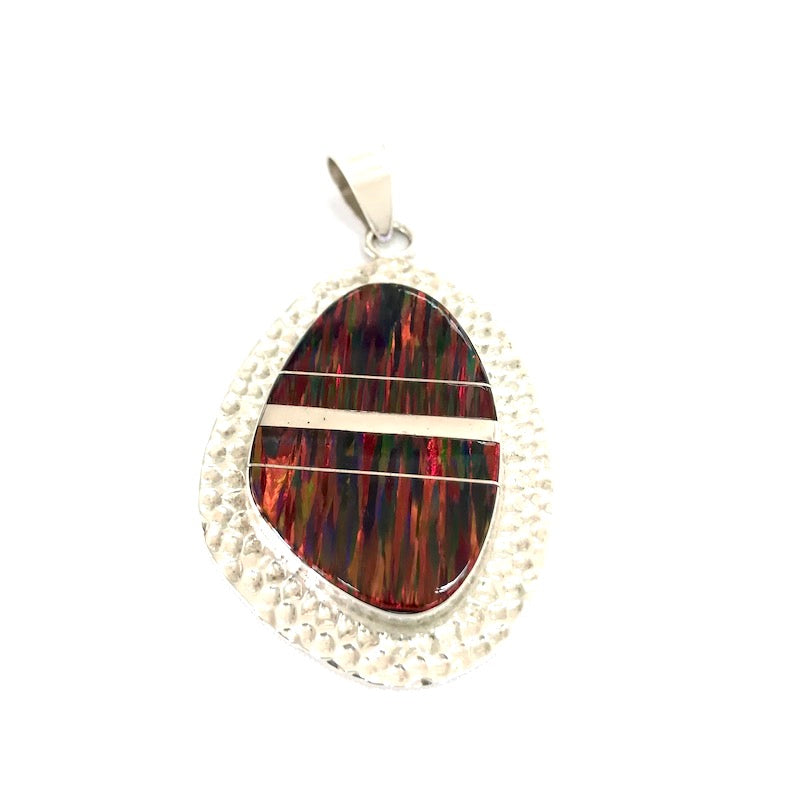 Stunning Red Opal Stripes & Hammered Pendant