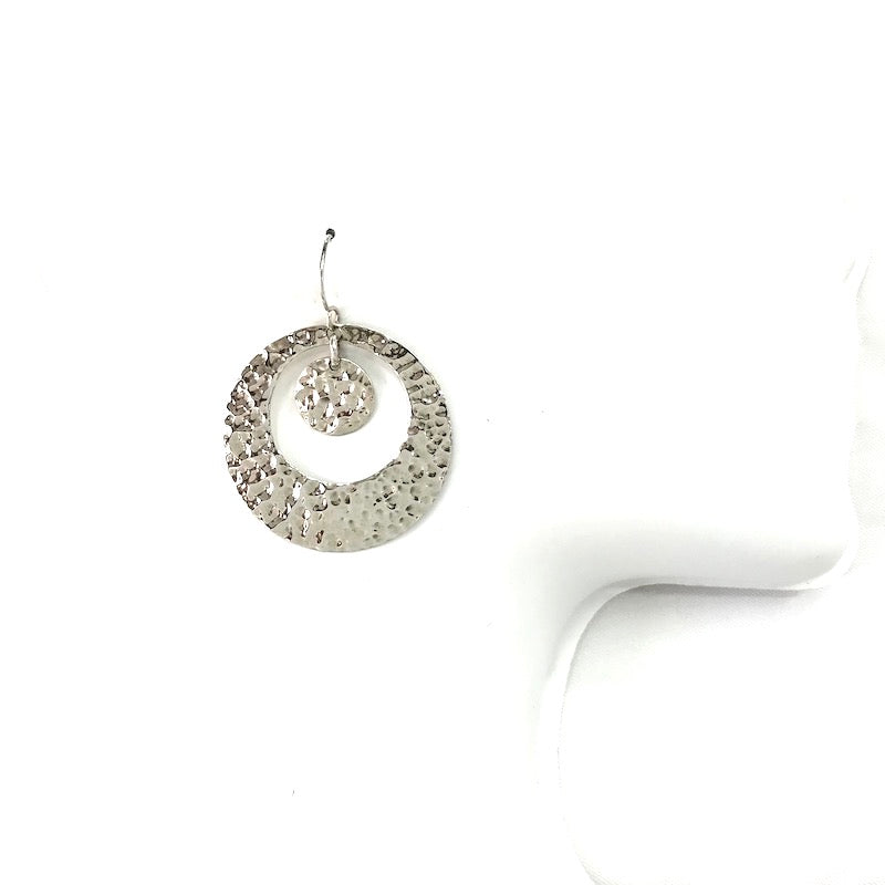 Round Hammered Style Dangle Earrings