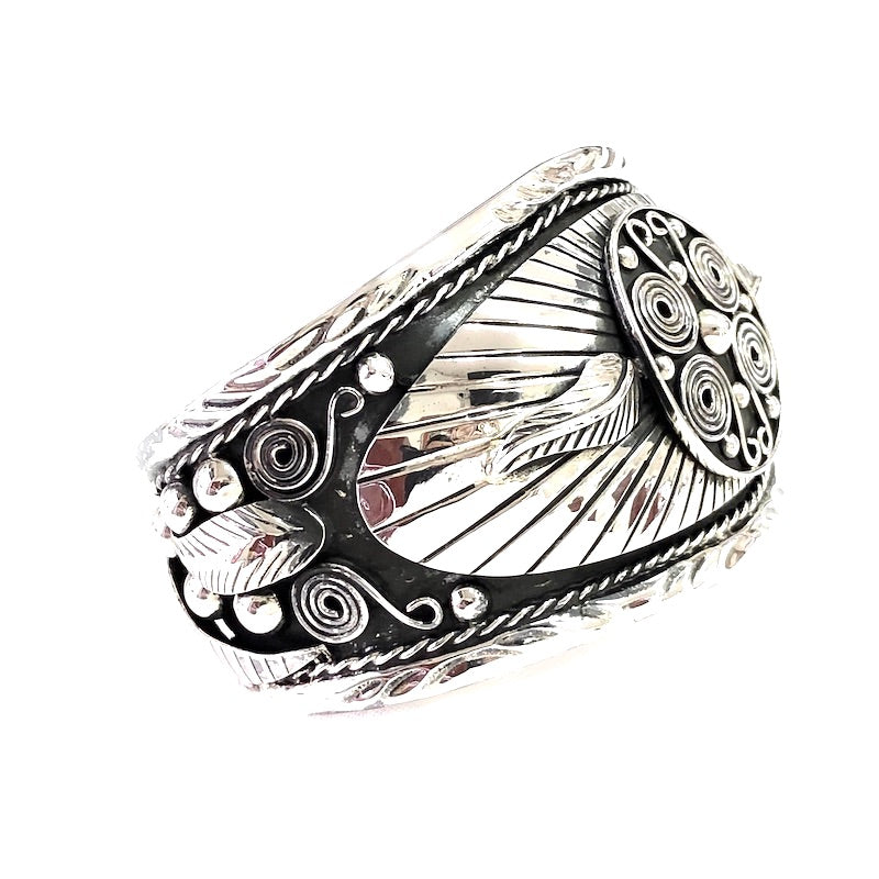 Striking Carved Design Cuff Bracelet