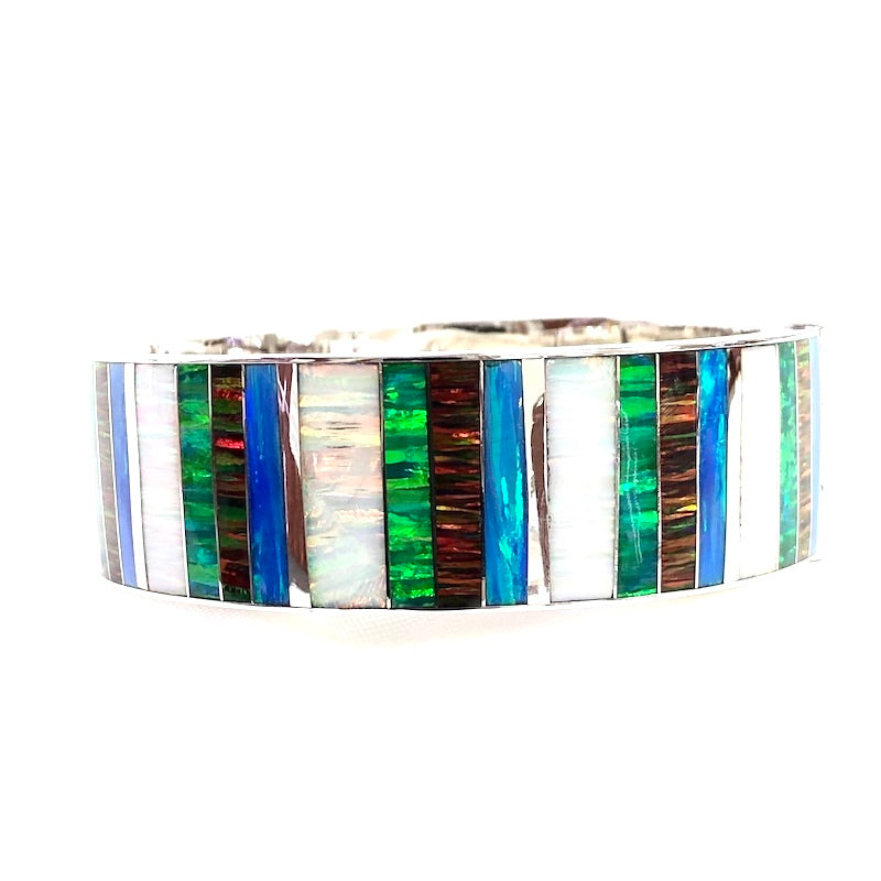 Multicolor Opal Stripes Cuff Bangle Bracelet