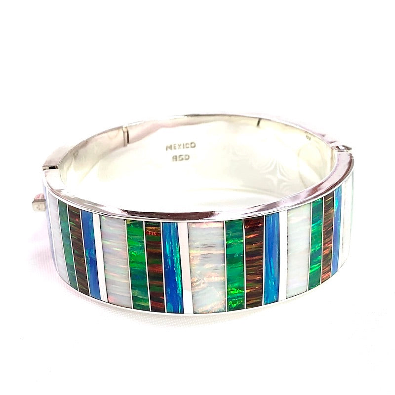 Multicolor Opal Stripes Cuff Bangle Bracelet