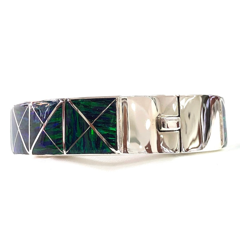 Dark Green Opal Pattern Cuff Bangle Bracelet