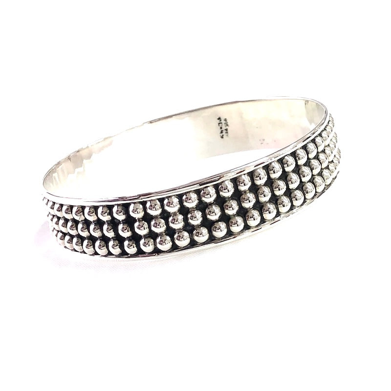 Triple Multiple Dotts Design Silver Bangle
