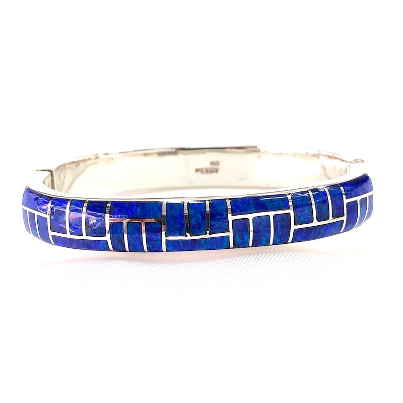 Dark Blue Opal Inlay Cuff Bangle Bracelet