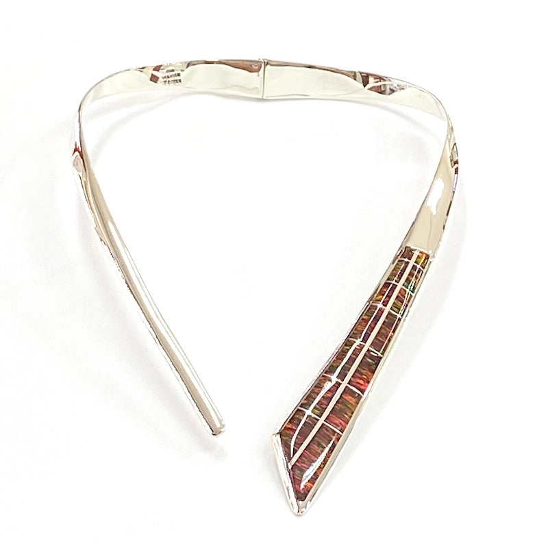 Gorgeous Red Opal Inlay Silver Necklace