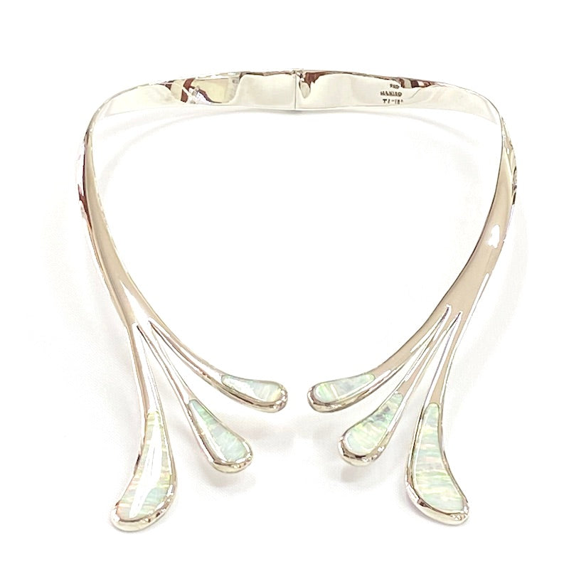 Lovely White Opal Inlay Rigid Necklace