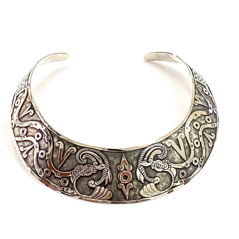 Stunning Carved Aztec Design Rigid Necklace
