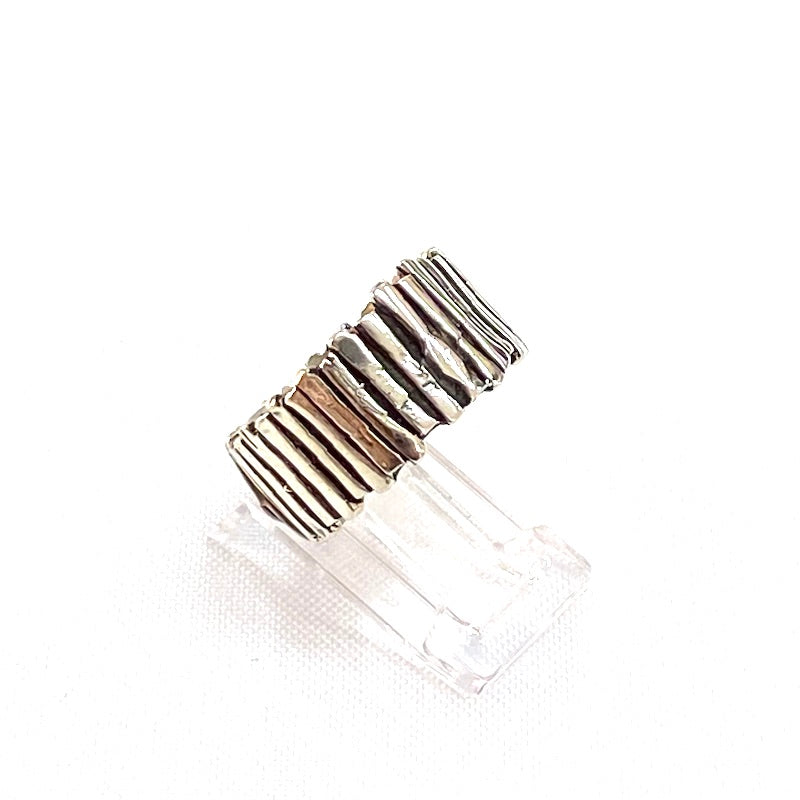 Square Shape Silver Stripes Ring