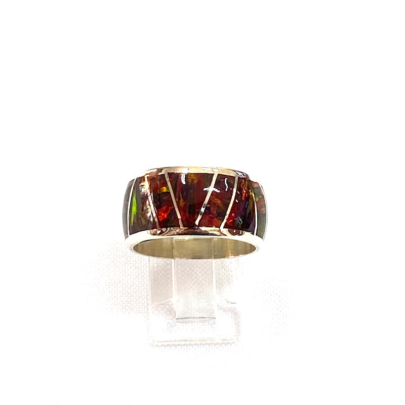 Striking Red Opal Inlay Silver Band
