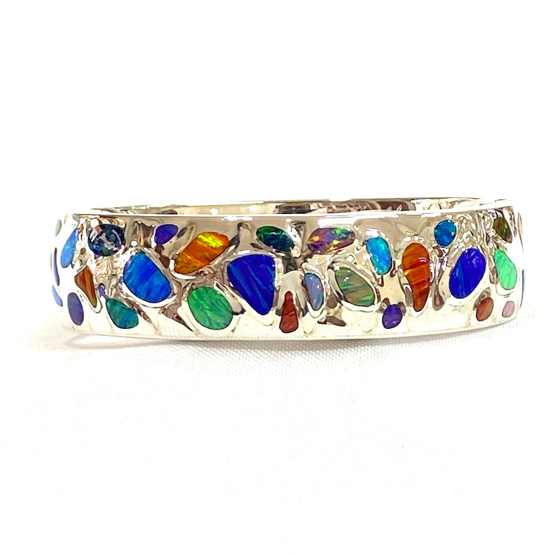 Eye-Catching Multicolor Opal Bangle Cuff Bracelet
