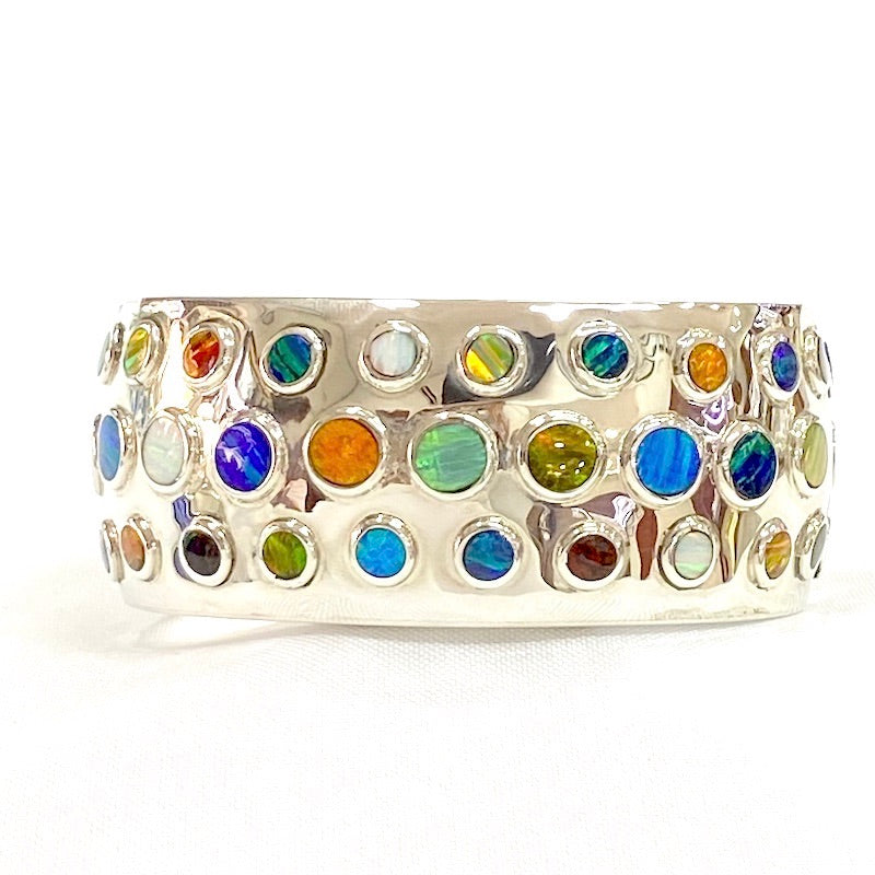 Wide Multicolor Opal Cuff Bangle Bracelet