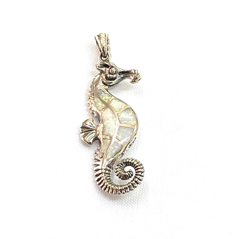 Stunning White Opal Double Sided Seahorse Pendant