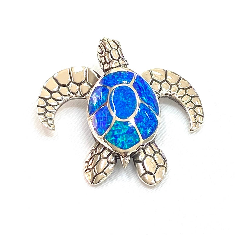Amazing Blue Opal Turtle Design Pendant