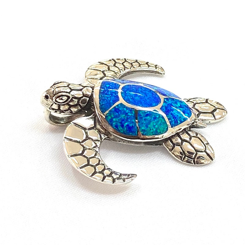 Amazing Blue Opal Turtle Design Pendant