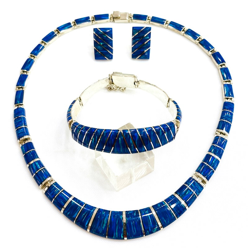 Spectacular Dark Blue Opal & Silver Set