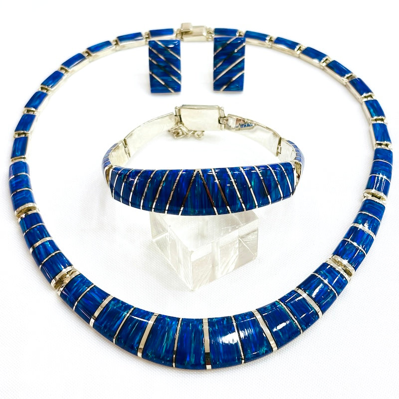 Spectacular Dark Blue Opal & Silver Set