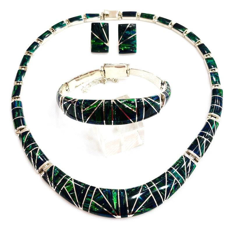Spectacular Dark Green Opal & Silver Set
