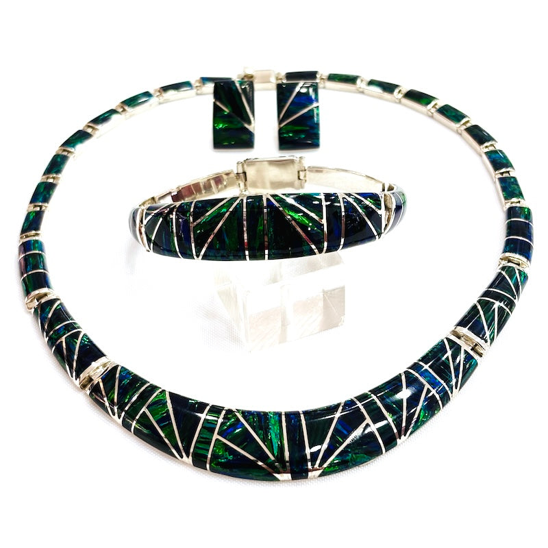 Spectacular Dark Green Opal & Silver Set