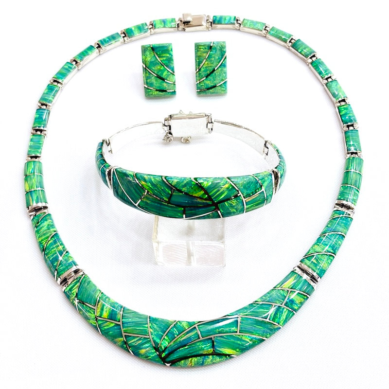 Spectacular Green Opal & Silver Set