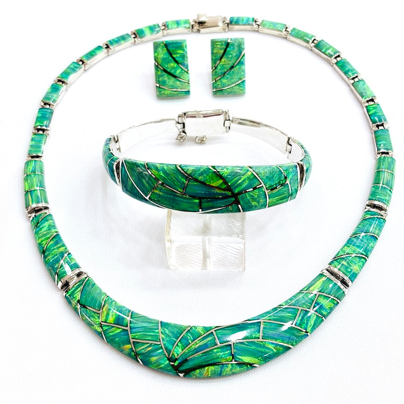Spectacular Green Opal & Silver Set