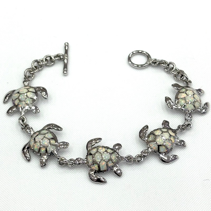 White Opal Turtles Design Bracelet