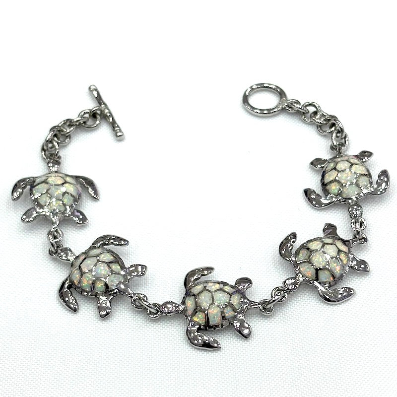 White Opal Turtles Design Bracelet