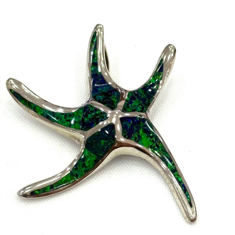 Stunning Starfish Pendant w/Dark Green Opal