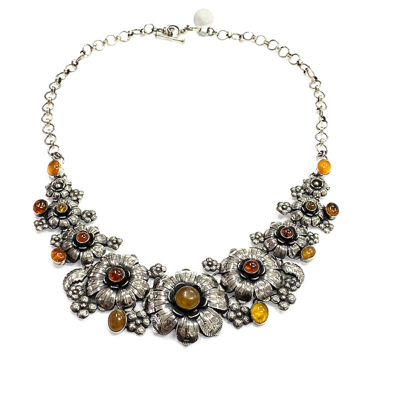 Colorful Amber Flowers Design Necklace
