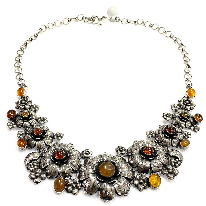 Colorful Amber Flowers Design Necklace