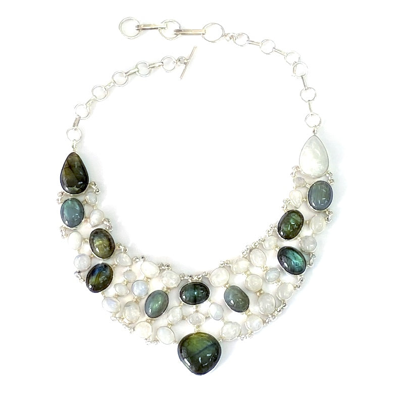 Unique Silver-Drusita-Moonstone Necklace