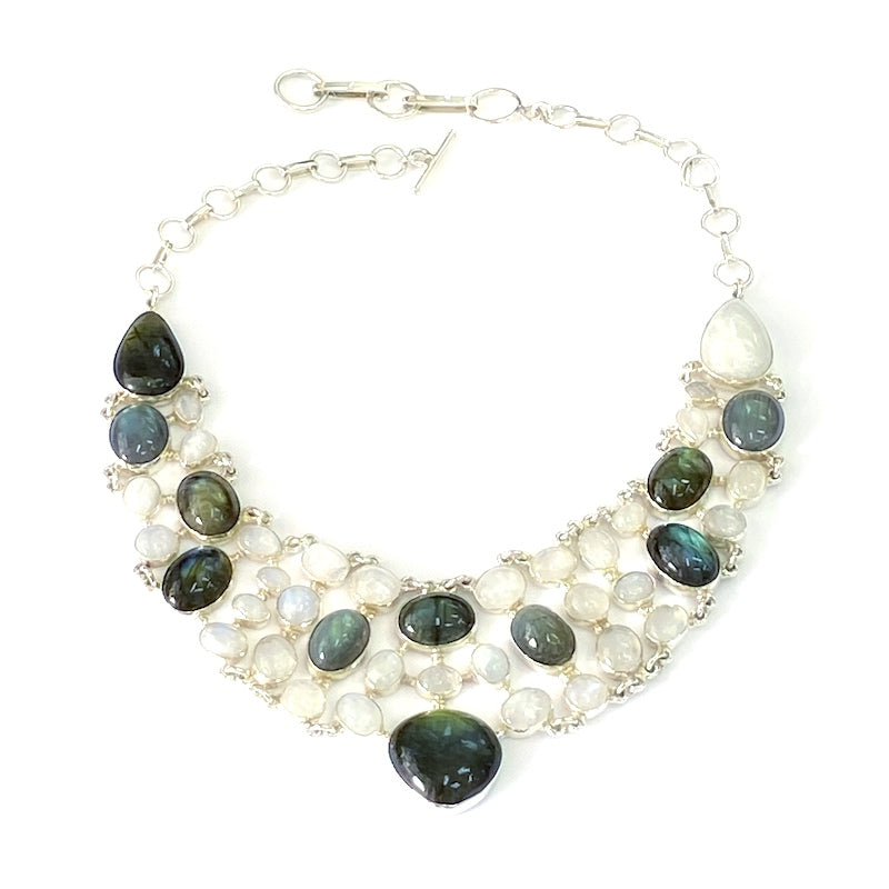 Unique Silver-Drusita-Moonstone Necklace