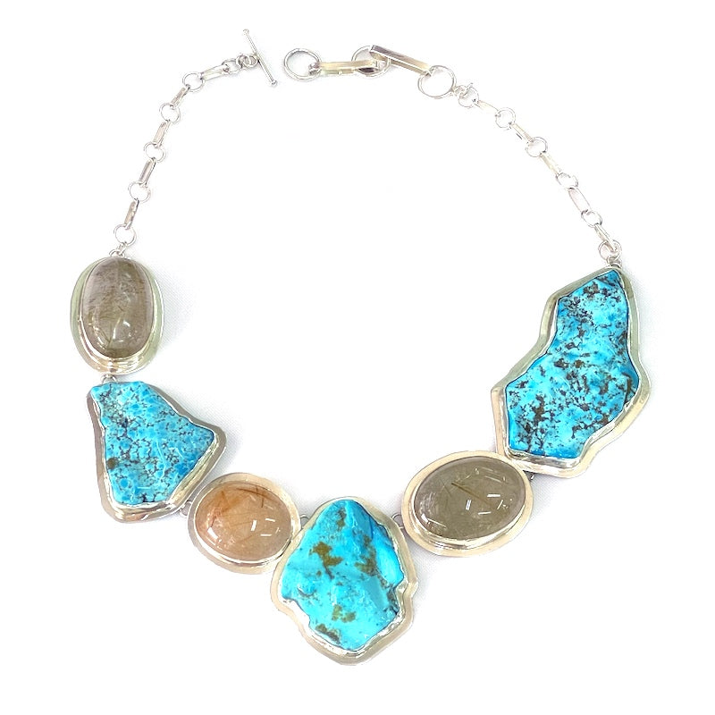Unique Silver-Turquiose-Quartz Necklace