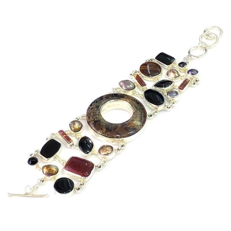 Unique Silver-Pearls-Jasper-Onyx Bracelet