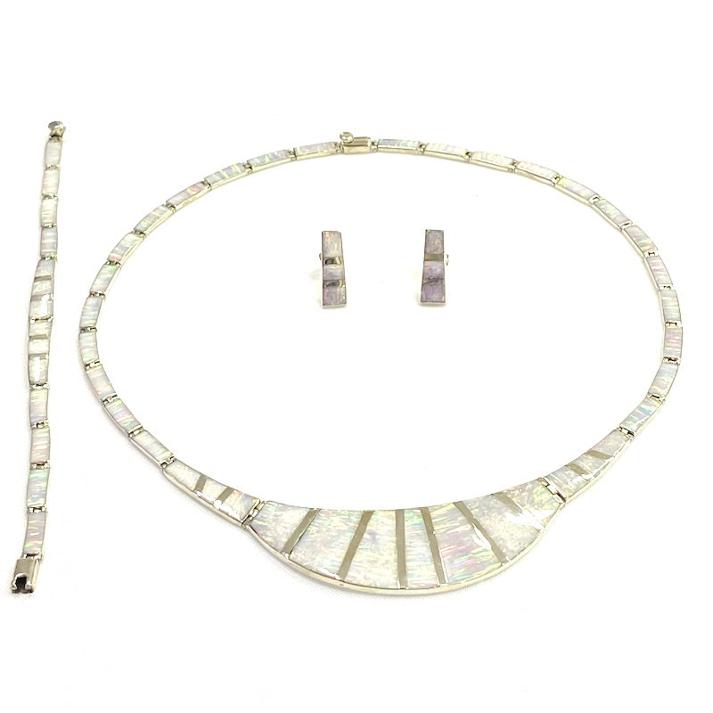 Gorgeous White Opal Silver Stripes Set