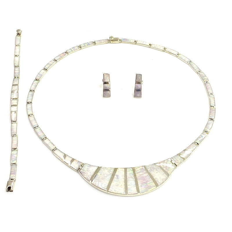 Gorgeous White Opal Silver Stripes Set